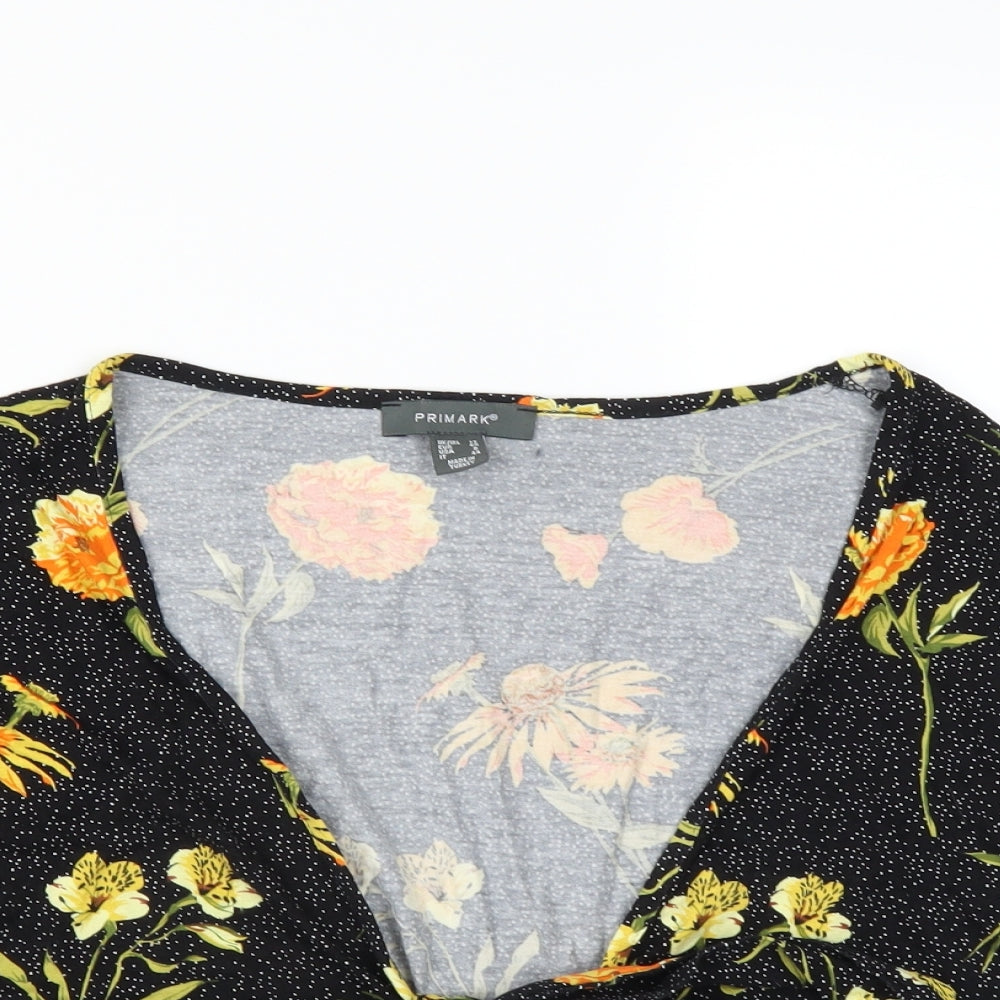 Primark Womens Beige Floral  Basic Blouse Size 12  - tie front