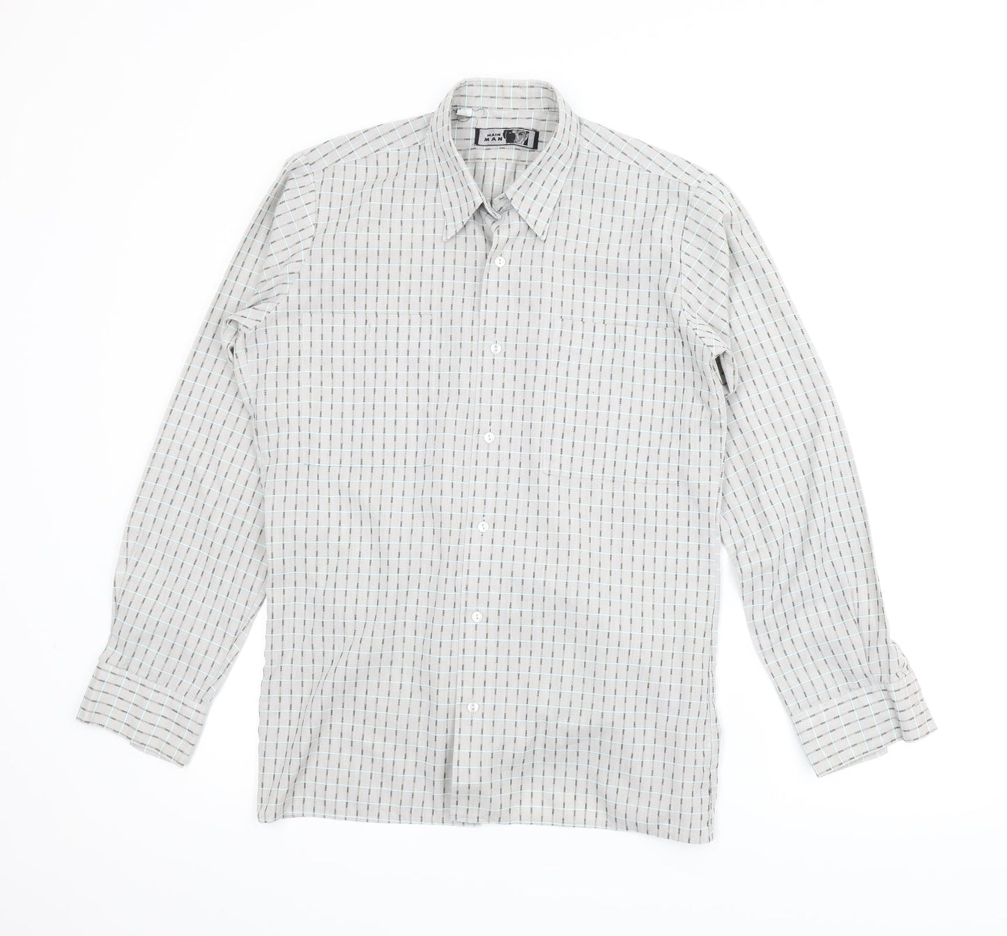 Mens UK Size 14.5 Main Man Grey  Button-Up Long Sleeve Casual Shirt