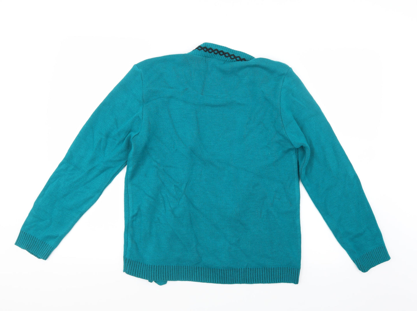 Glimpse Womens Green Geometric Knit Cardigan Jumper Size S  - Top and cardigan in one