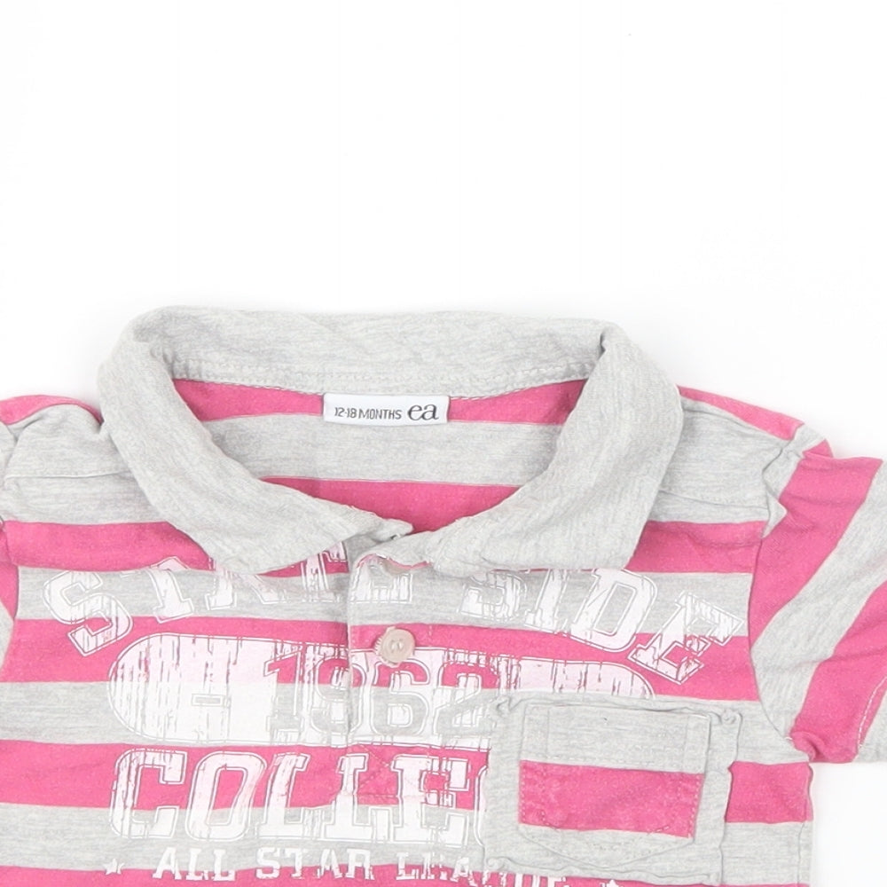 EA Girls Pink Striped  Basic Polo Size 12-18 Months
