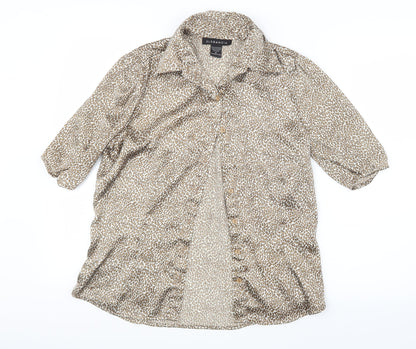 Elegancia Womens Brown Animal Print Satin Basic Blouse Size M