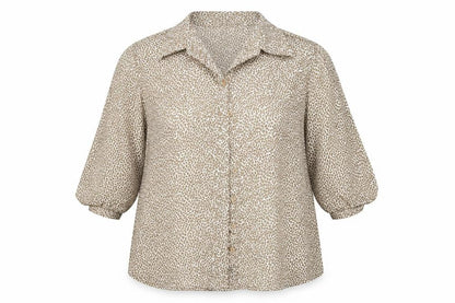 Elegancia Womens Brown Animal Print Satin Basic Blouse Size M