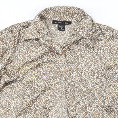 Elegancia Womens Brown Animal Print Satin Basic Blouse Size M