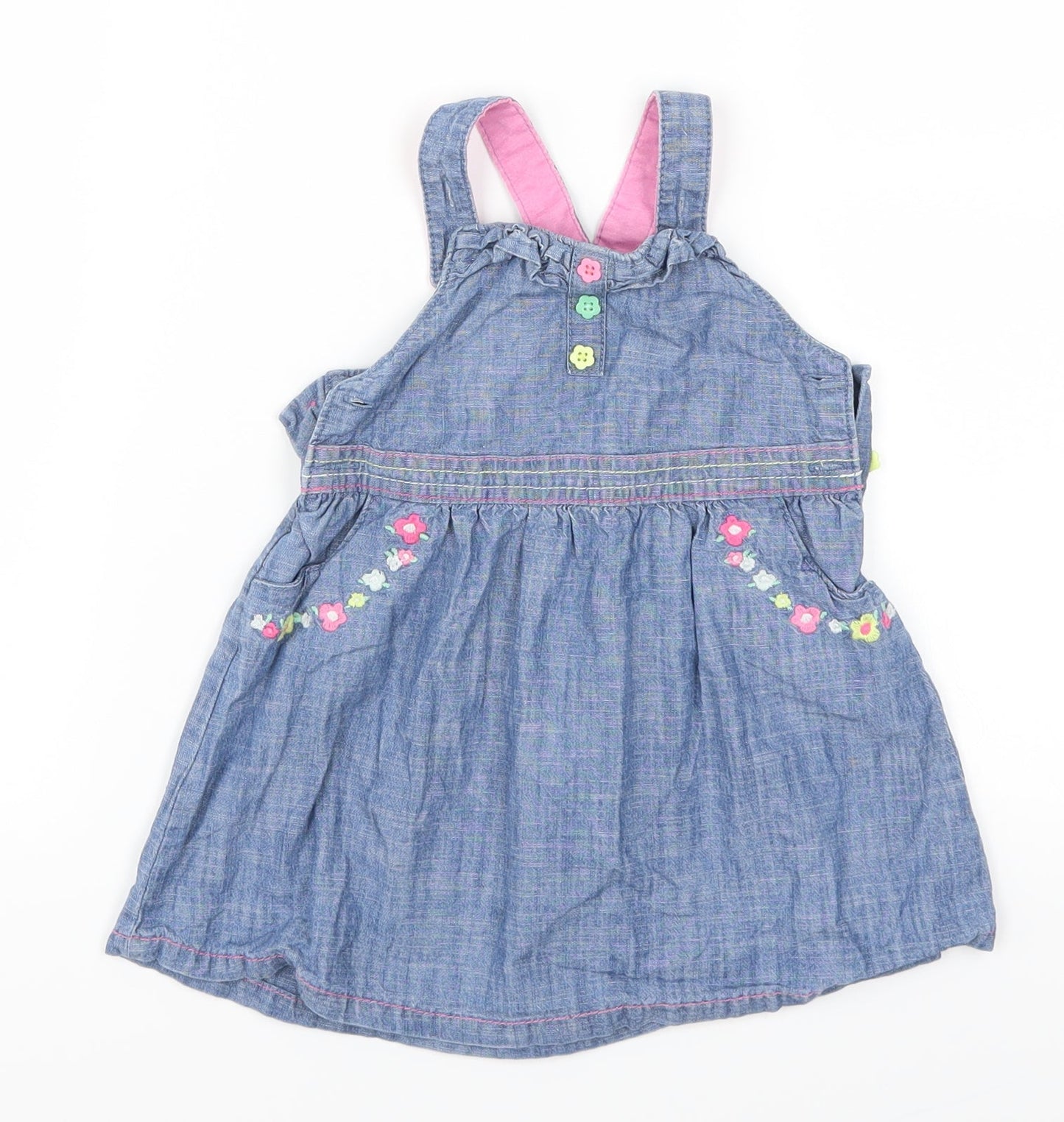 TU Girls Blue Floral Denim Pinafore/Dungaree Dress  Size 9-12 Months