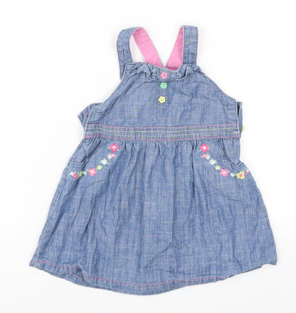 TU Girls Blue Floral Denim Pinafore/Dungaree Dress  Size 9-12 Months