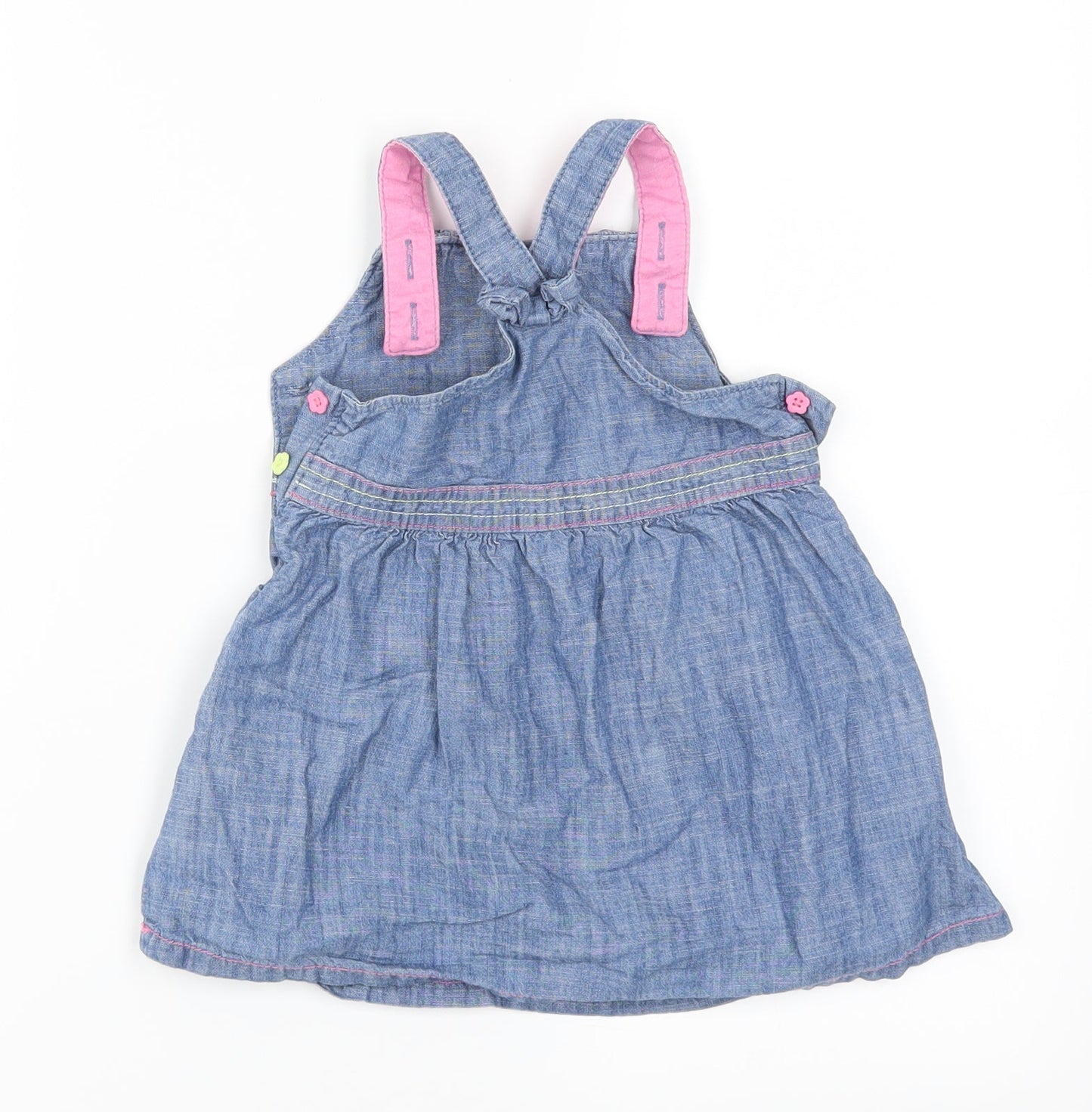 TU Girls Blue Floral Denim Pinafore/Dungaree Dress  Size 9-12 Months