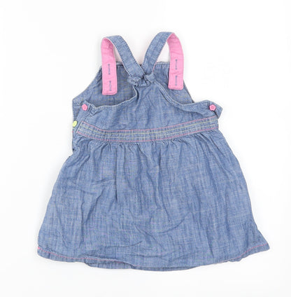 TU Girls Blue Floral Denim Pinafore/Dungaree Dress  Size 9-12 Months