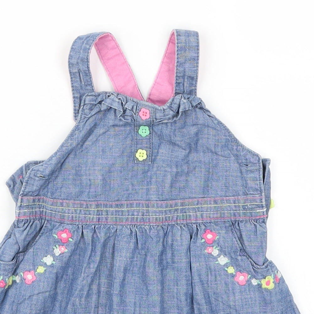 TU Girls Blue Floral Denim Pinafore/Dungaree Dress  Size 9-12 Months