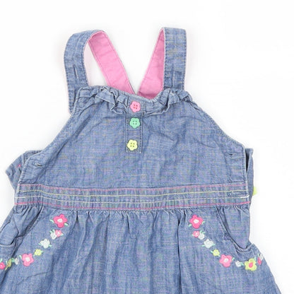 TU Girls Blue Floral Denim Pinafore/Dungaree Dress  Size 9-12 Months