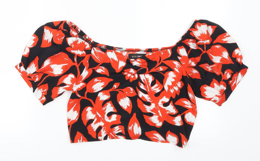QED London Womens Orange Floral  Cropped T-Shirt Size 8