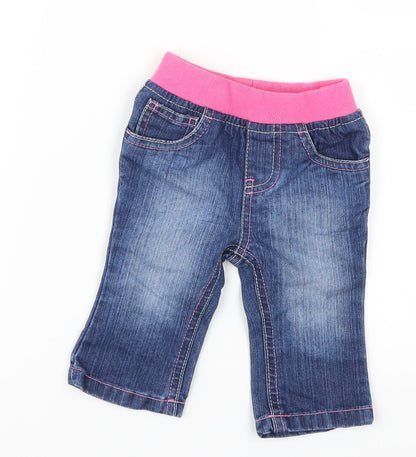 Mothercare Girls Blue  Denim Capri Jeans Size 3-6 Months  - Pink Waistband