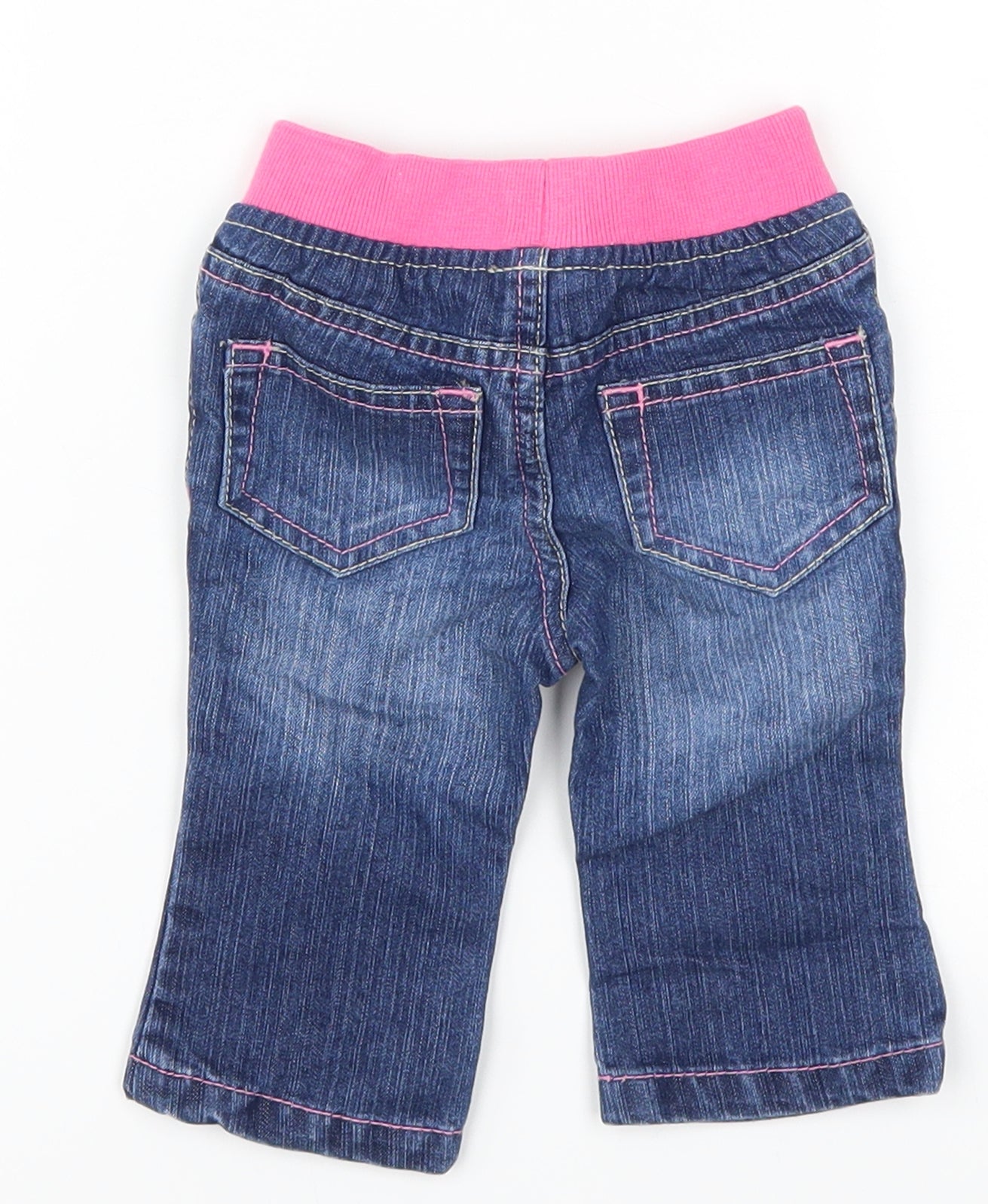 Mothercare Girls Blue  Denim Capri Jeans Size 3-6 Months  - Pink Waistband