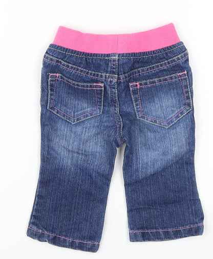 Mothercare Girls Blue  Denim Capri Jeans Size 3-6 Months  - Pink Waistband