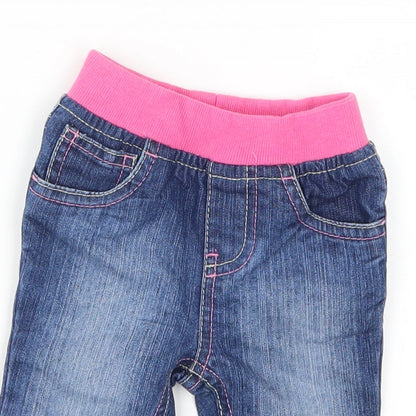 Mothercare Girls Blue  Denim Capri Jeans Size 3-6 Months  - Pink Waistband