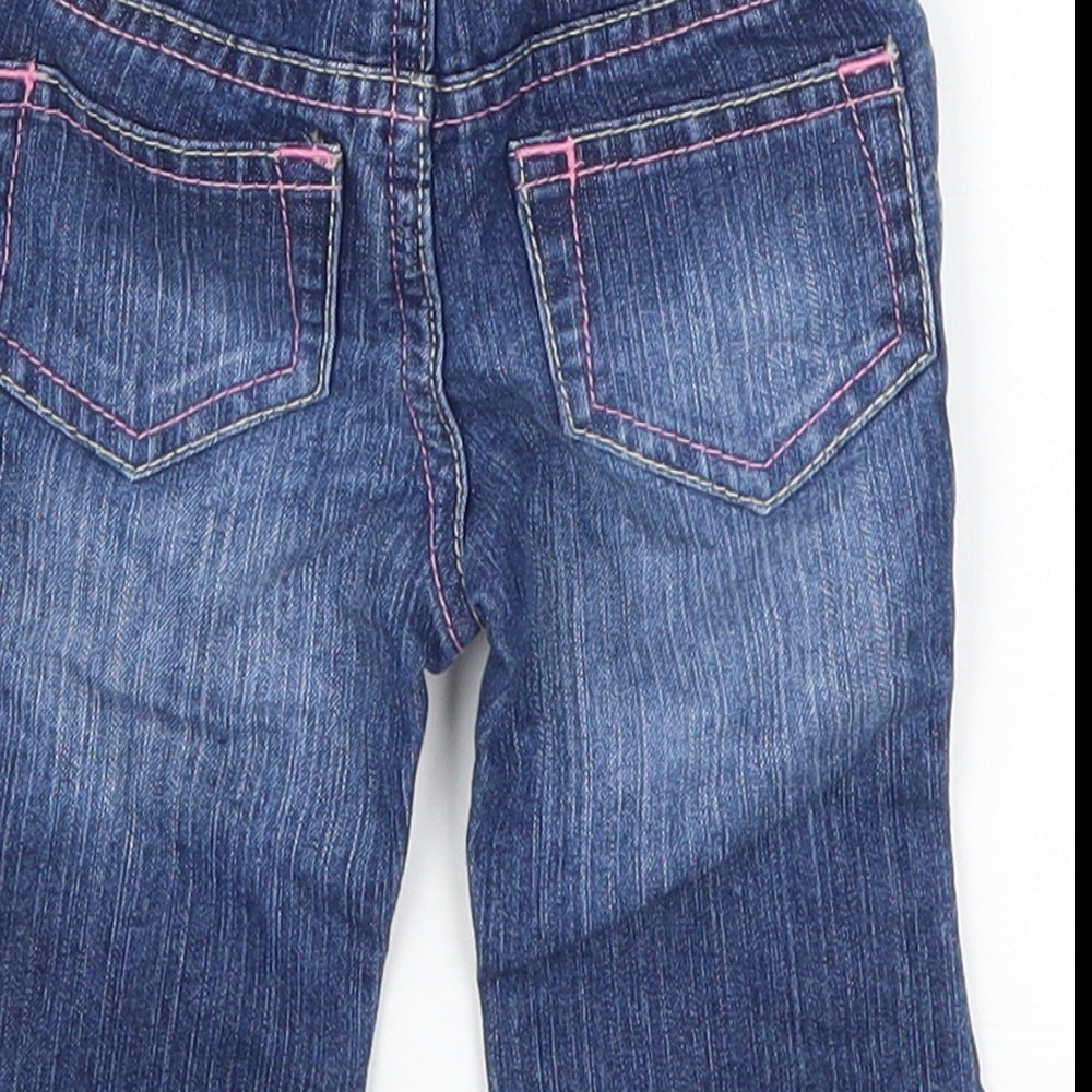 Mothercare Girls Blue  Denim Capri Jeans Size 3-6 Months  - Pink Waistband