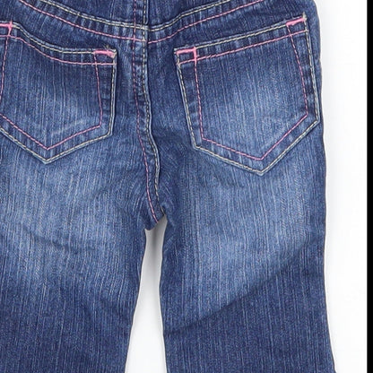 Mothercare Girls Blue  Denim Capri Jeans Size 3-6 Months  - Pink Waistband