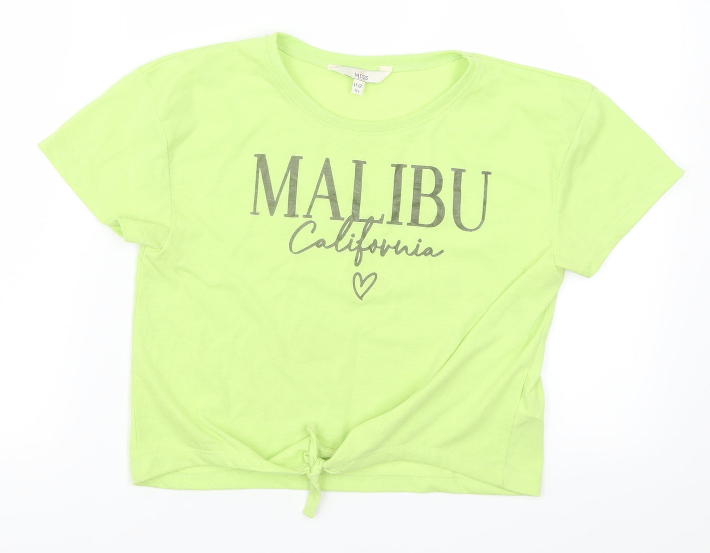Evie Girls Green   Basic T-Shirt Size 11-12 Years  - Malibu California