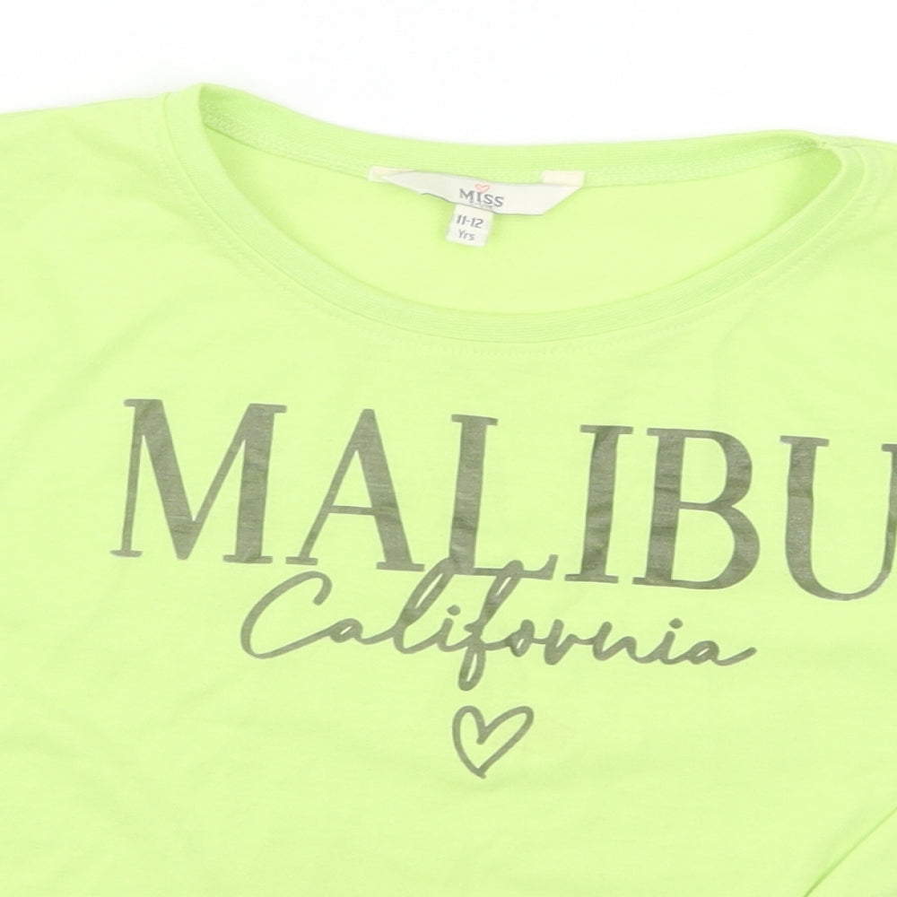 Evie Girls Green   Basic T-Shirt Size 11-12 Years  - Malibu California