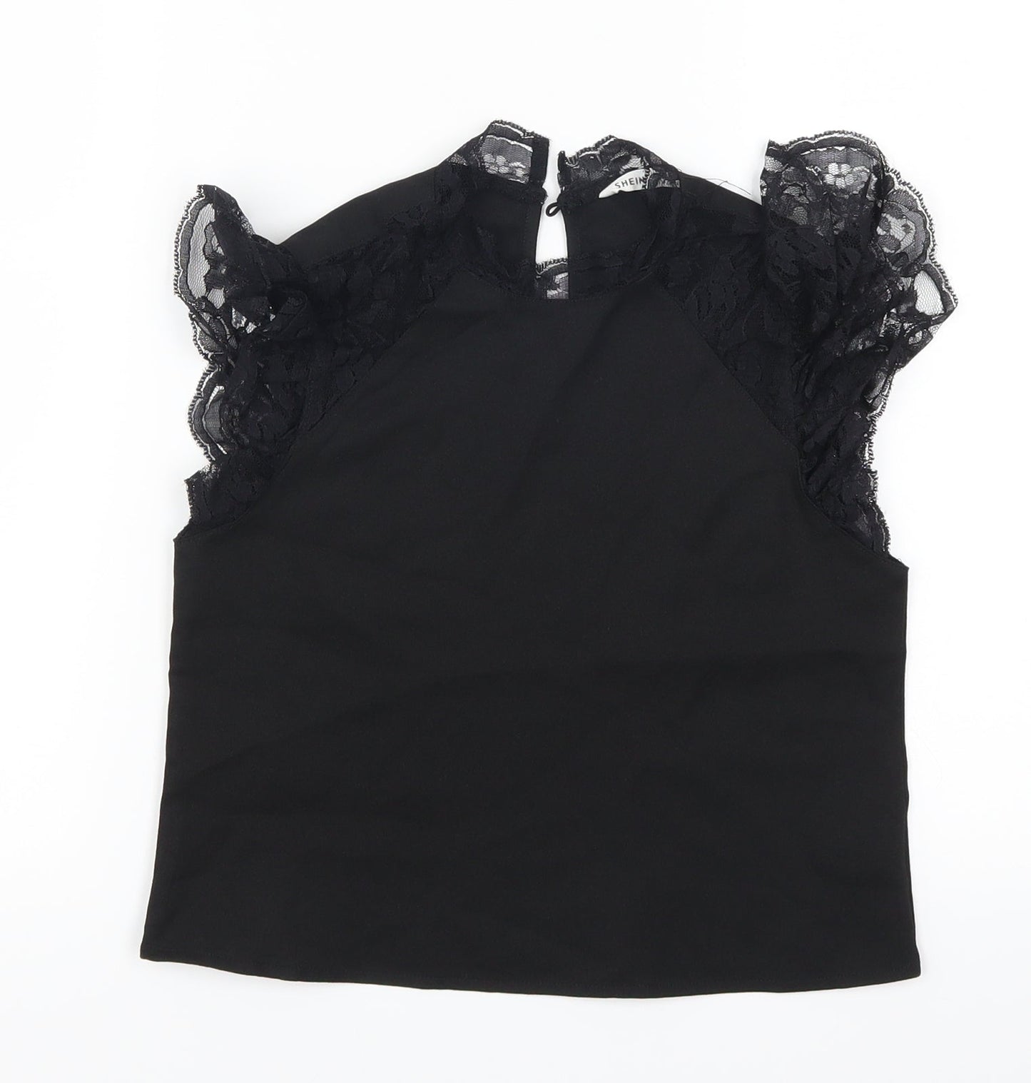 SheIn Girls Black   Basic T-Shirt Size 8 Years  - Lace Detail