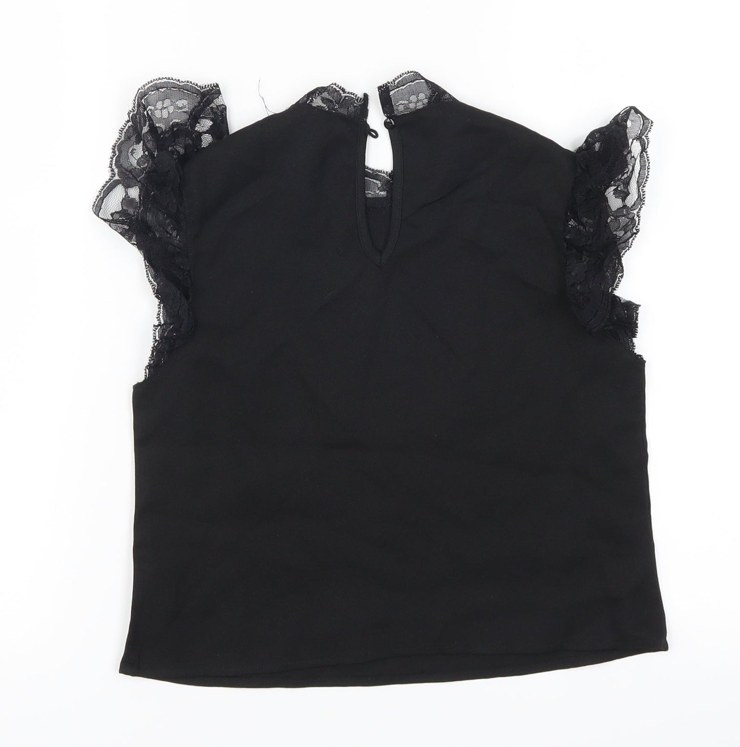 SheIn Girls Black   Basic T-Shirt Size 8 Years  - Lace Detail