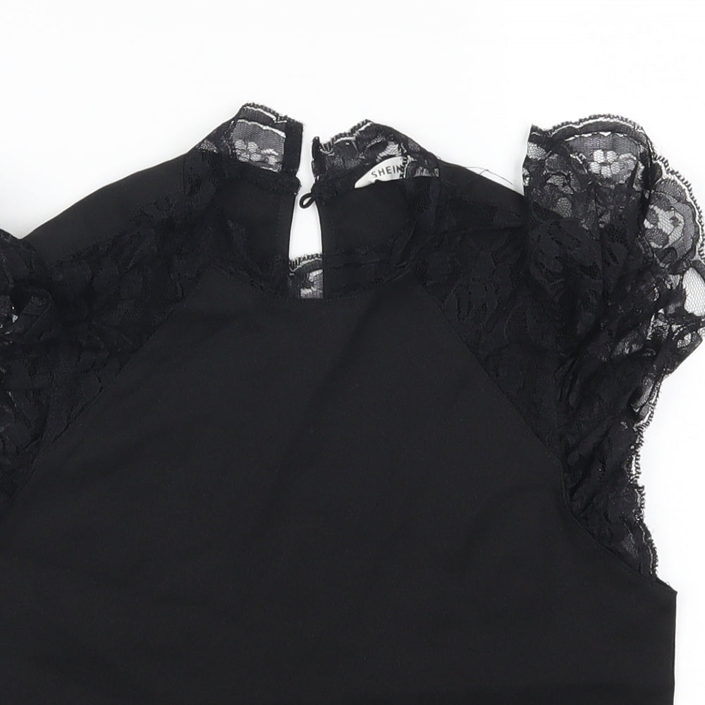 SheIn Girls Black   Basic T-Shirt Size 8 Years  - Lace Detail