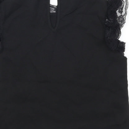 SheIn Girls Black   Basic T-Shirt Size 8 Years  - Lace Detail