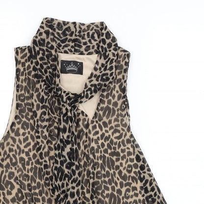 Drama Queen Womens Brown Animal Print  Tunic Blouse Size 14