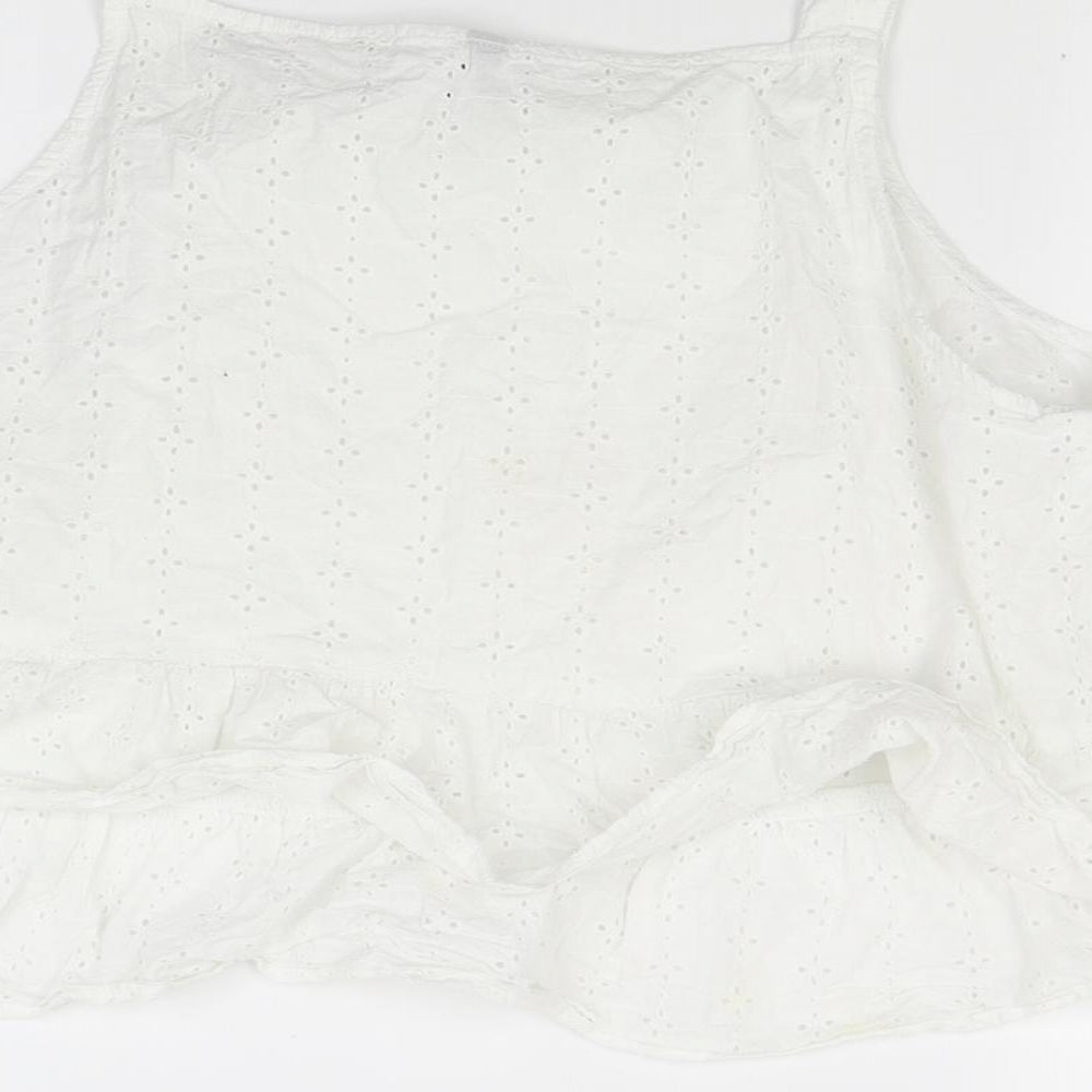 Divided Womens White   Cropped Tank Size 14