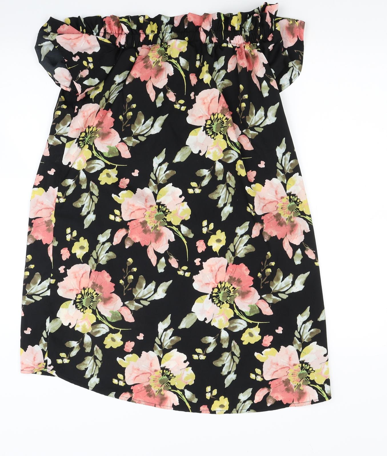 Primark Womens Black Floral  A-Line  Size 10