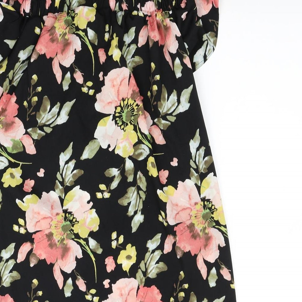 Primark Womens Black Floral  A-Line  Size 10