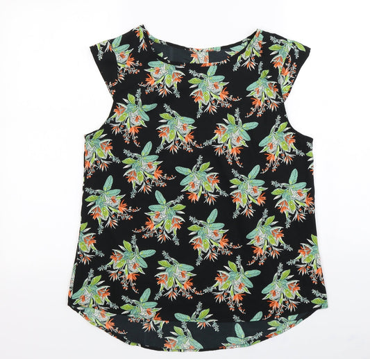 Peacocks  Womens Black Floral  Basic Blouse Size 10