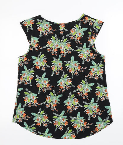 Peacocks  Womens Black Floral  Basic Blouse Size 10