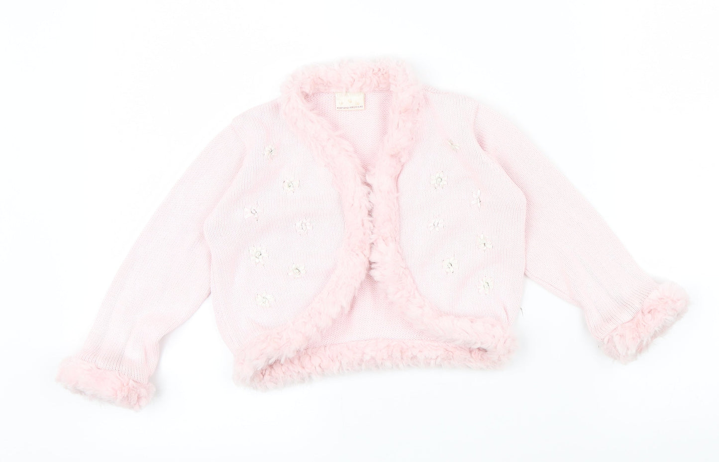 Morris Mouse Girls Pink Colourblock  Cardigan Jumper Size 2 Years  - fluffy trims