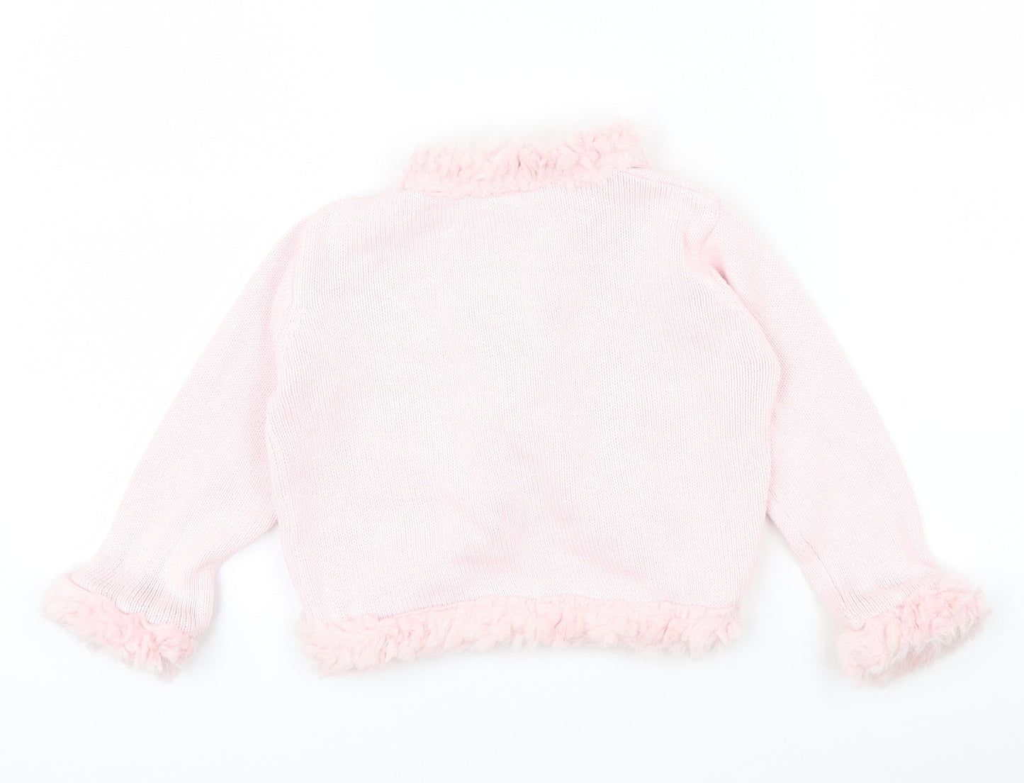 Morris Mouse Girls Pink Colourblock  Cardigan Jumper Size 2 Years  - fluffy trims