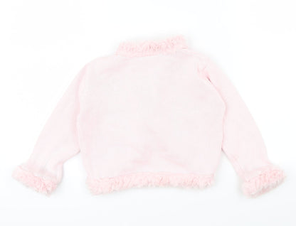 Morris Mouse Girls Pink Colourblock  Cardigan Jumper Size 2 Years  - fluffy trims