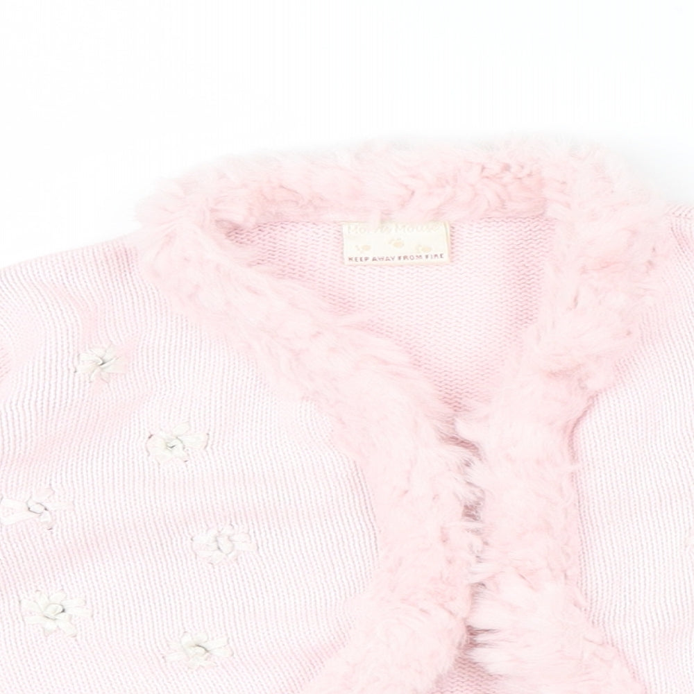 Morris Mouse Girls Pink Colourblock  Cardigan Jumper Size 2 Years  - fluffy trims