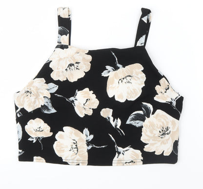 CAMEO ROSE Womens Black Floral  Basic T-Shirt Size 14