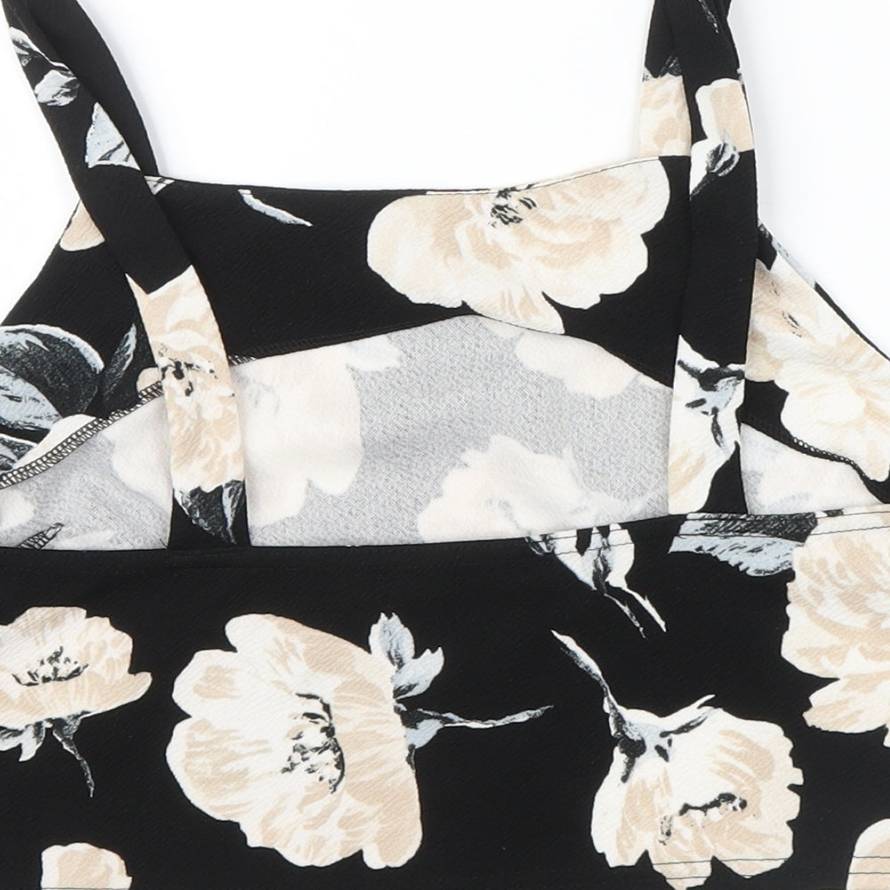 CAMEO ROSE Womens Black Floral  Basic T-Shirt Size 14