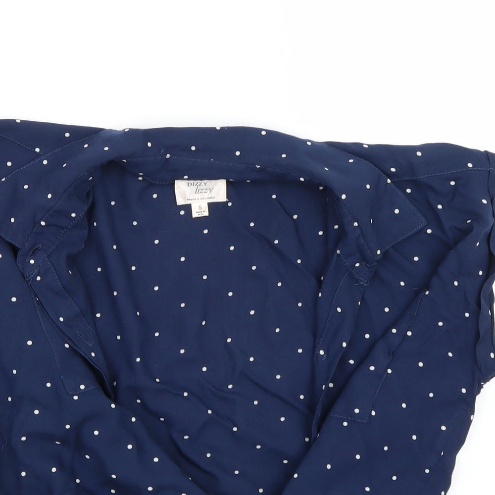 Dizzy lizzy Womens Blue Polka Dot  Basic Button-Up Size S