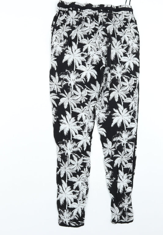 Select Womens Black Floral  Trousers  Size 8 L26 in