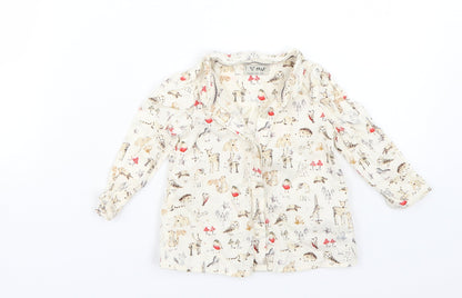 Next Girls Beige Animal Print  Basic Button-Up Size 9-12 Months