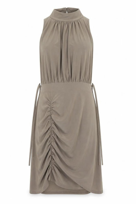 Front view of In the Style women’s brown rayon a-line, size UK 8