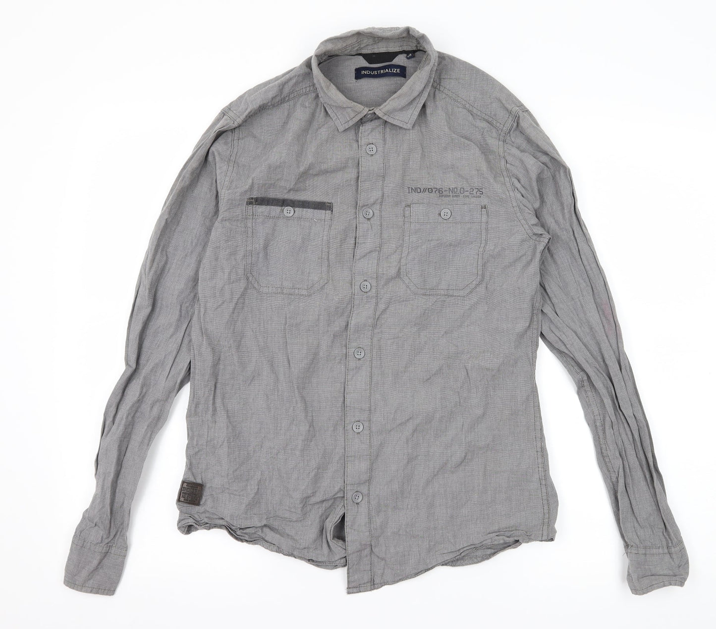 Mens UK Size S Industrialize Grey  Button-Up Long Sleeve Casual Shirt