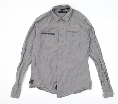 Mens UK Size S Industrialize Grey  Button-Up Long Sleeve Casual Shirt