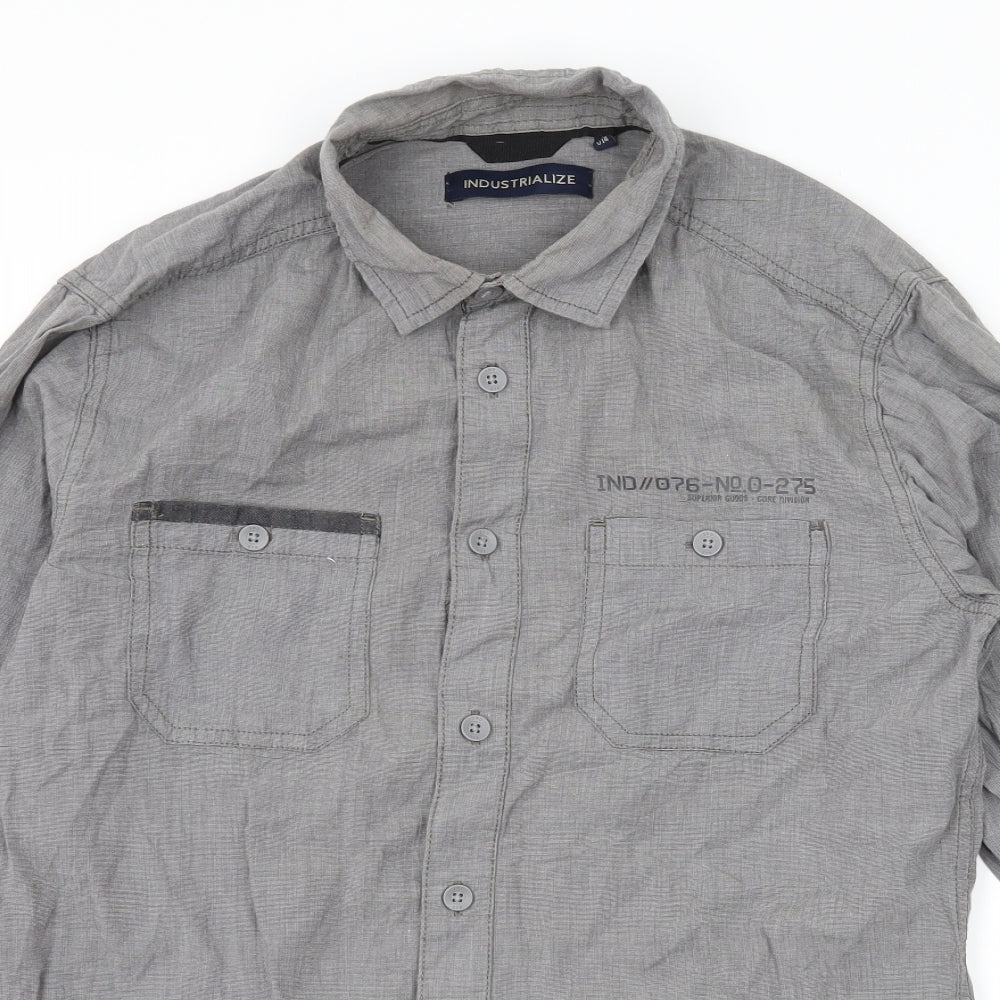 Mens UK Size S Industrialize Grey  Button-Up Long Sleeve Casual Shirt