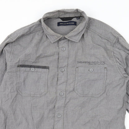 Mens UK Size S Industrialize Grey  Button-Up Long Sleeve Casual Shirt