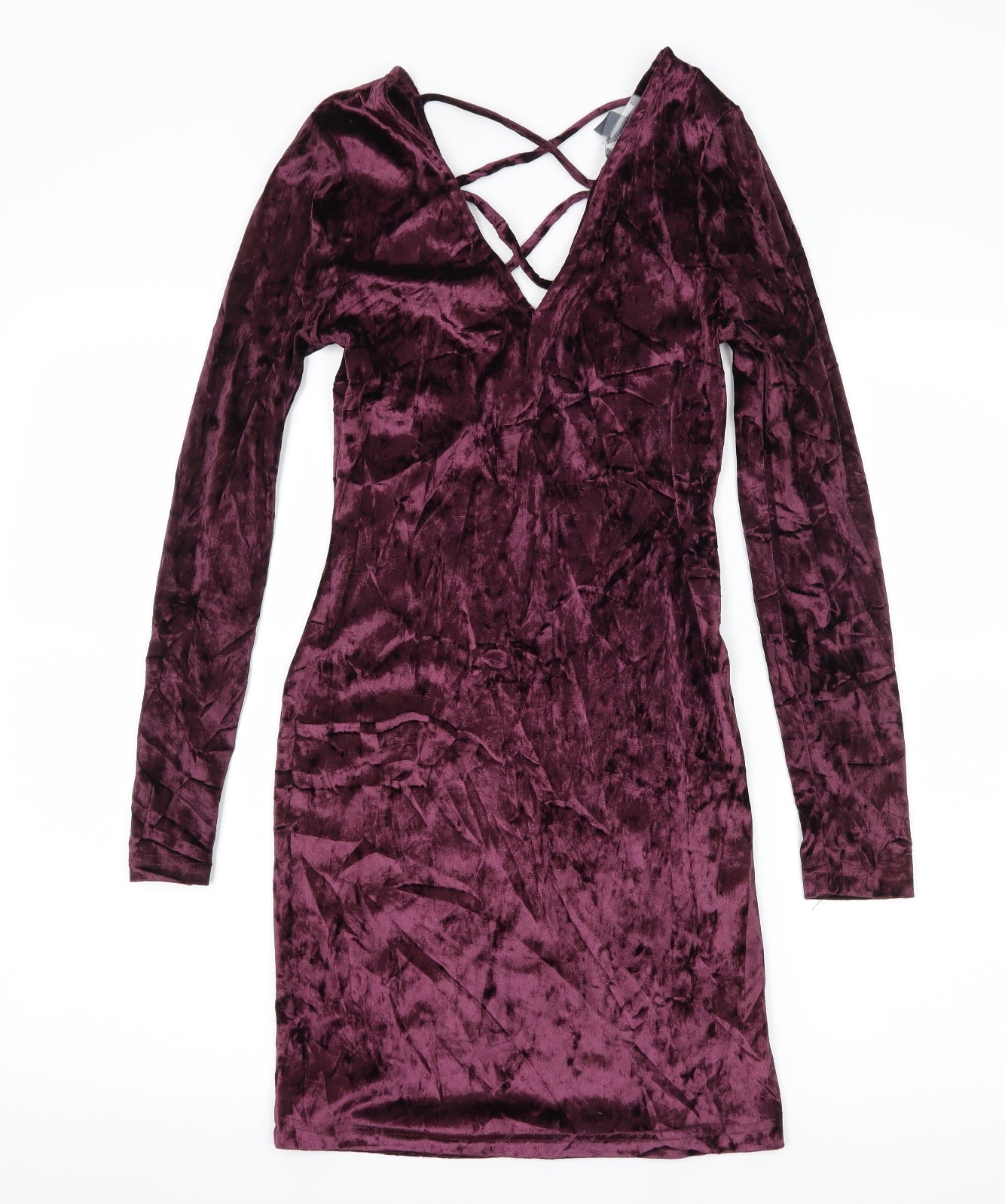 Primark Womens Purple  Velvet Bodycon  Size 8  - Lace up detail