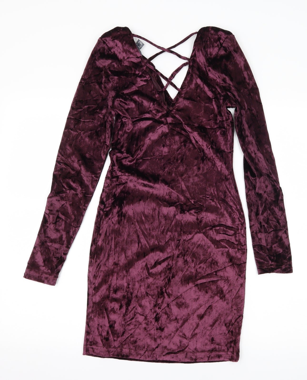 Primark Womens Purple  Velvet Bodycon  Size 8  - Lace up detail