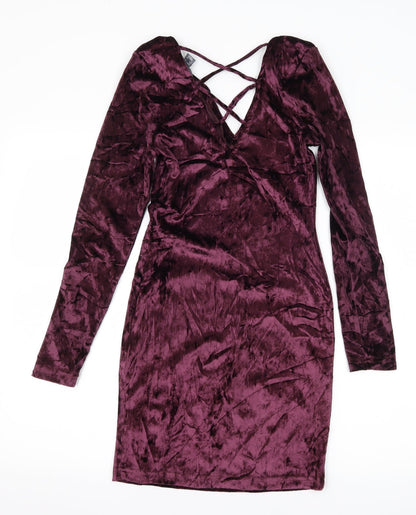 Primark Womens Purple  Velvet Bodycon  Size 8  - Lace up detail