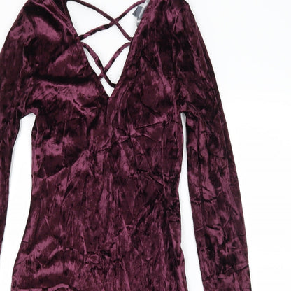 Primark Womens Purple  Velvet Bodycon  Size 8  - Lace up detail